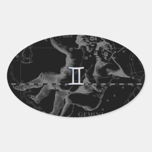 Silver Chrome zoals Gemini Zodiac Sign on Hevelius Ovale Sticker
