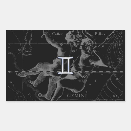 Silver Chrome zoals Gemini Zodiac Sign on Hevelius Rechthoekige Sticker (Voorkant)