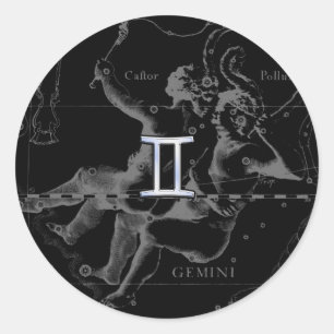 Silver Chrome zoals Gemini Zodiac Sign on Hevelius Ronde Sticker