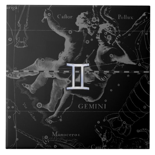 Silver Chrome zoals Gemini Zodiac Sign on Hevelius Tegeltje (Voorkant)