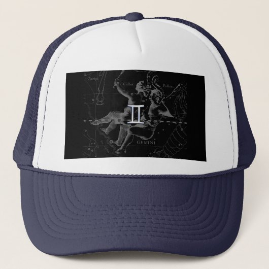Silver Chrome zoals Gemini Zodiac Sign on Hevelius Trucker Pet (Voorkant)