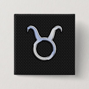 Silver Chrome zoals Taurus Zodiac Sign Decor Vierkante Button 5,1 Cm