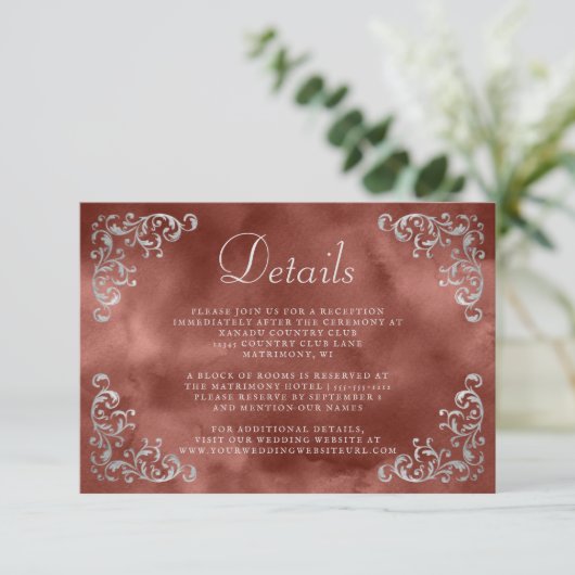 Silver Cinnamon Rust Waterverf Details Informatiekaartje (Staand voorkant)