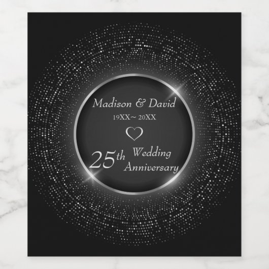 Silver Circle en Glitter Wijnlabel Wijn Etiket (Enkel label)