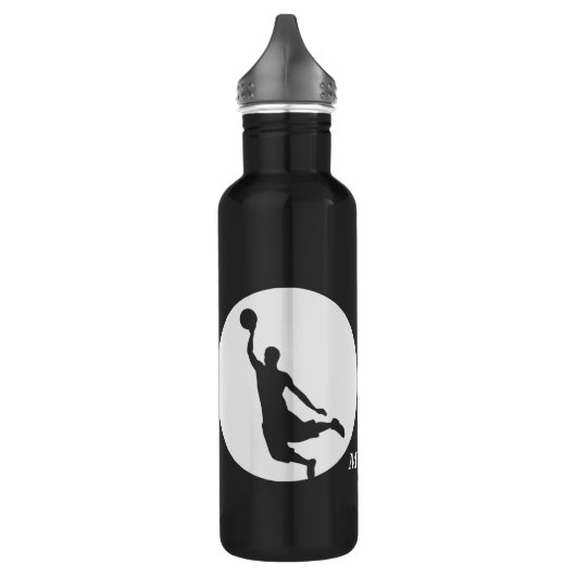 Silver Circle Silhouette Basketball Persoonlijk Waterfles (Links)