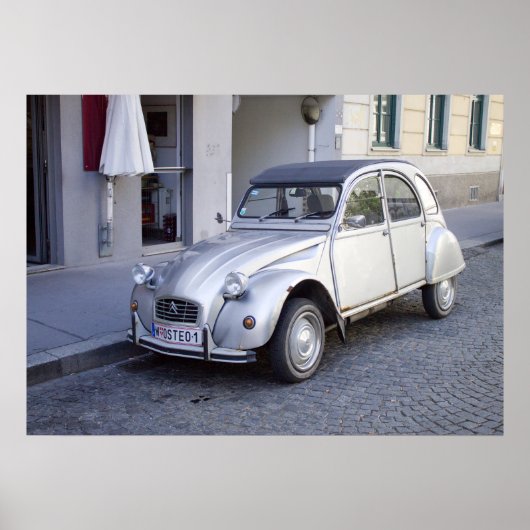 Silver Citroën 2CV Poster (Voorkant)