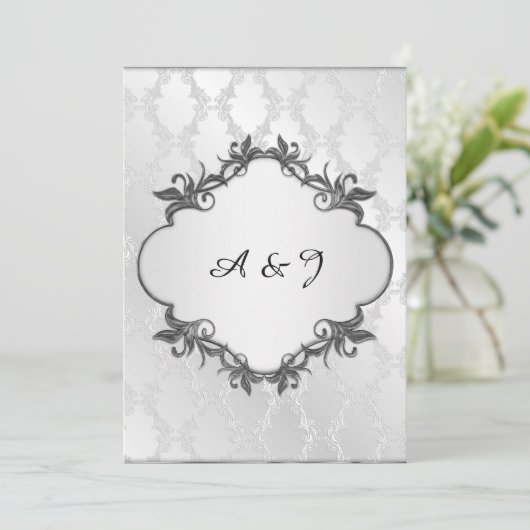 Silver Classic elegant Wedding-uitnodiging Kaart (Staand voorkant)