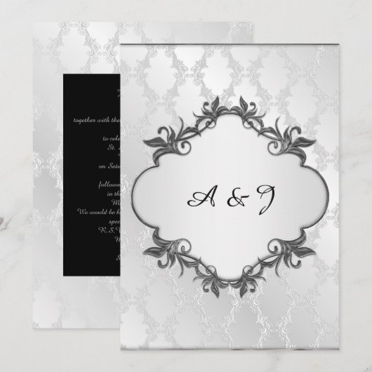 Silver Classic elegant Wedding-uitnodiging Kaart (Voorkant / Achterkant)
