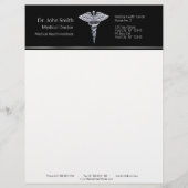 Silver Classy Medical Caduceus op zwart Briefhoofd (Voorkant)