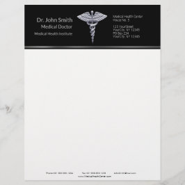 Silver Classy Medical Caduceus op zwart Briefhoofd