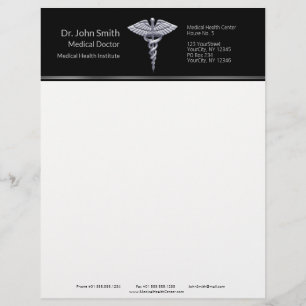 Silver Classy Medical Caduceus op zwart Briefhoofd