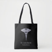 Silver Classy Medical Caduceus op zwart Tote Bag (Voorkant)