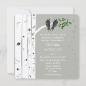 Silver Cloud Birch  Birds Wedding Invite Kaart (Voorkant)