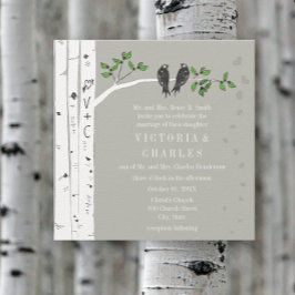 Silver Cloud Birch Birds Wedding Invite Kaart