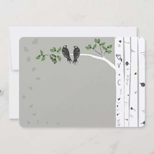 Silver Cloud Birch  Birds Wedding Invite Kaart (Achterkant)