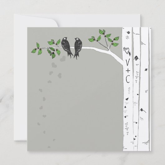 Silver Cloud Birch Birds Wedding Invite Kaart (Achterkant)