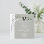 Silver Cloud Birch  Birds Wedding Invite Kaart (Staand voorkant)