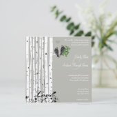Silver Cloud Birch  Birds Wedding Invite Kaart (Staand voorkant)