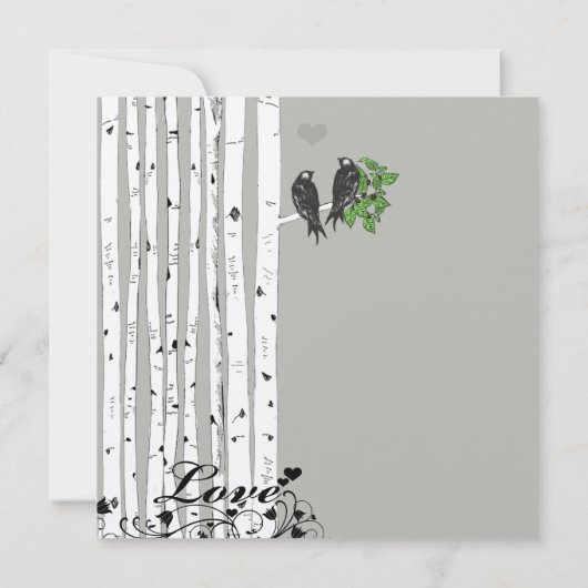Silver Cloud Birch  Birds Wedding Invite Kaart (Achterkant)
