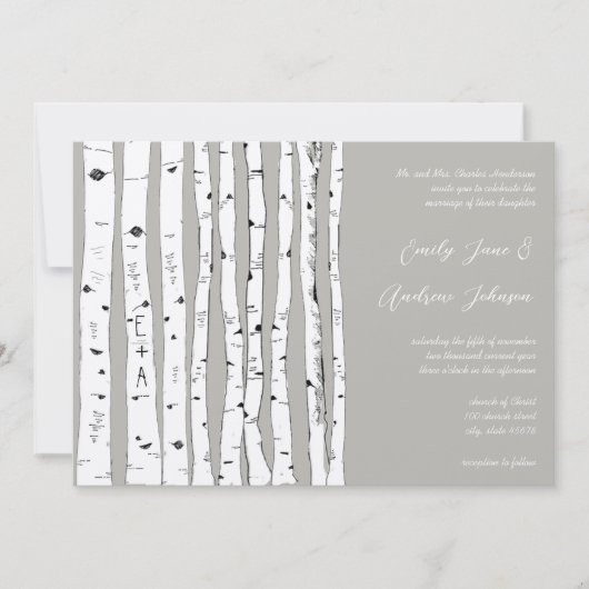 Silver Cloud Birch Tree Wedding Invitations Kaart (Voorkant)