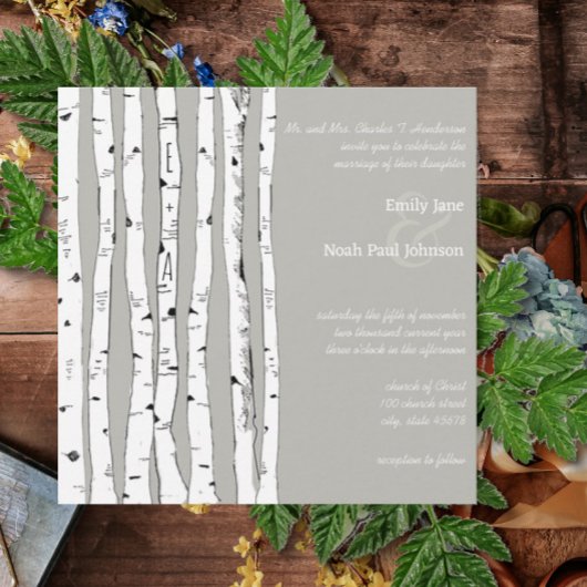 Silver Cloud Birch Tree Wedding Invitations Kaart