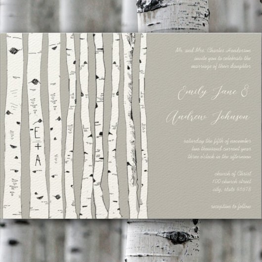 Silver Cloud Birch Tree Wedding Invitations Kaart