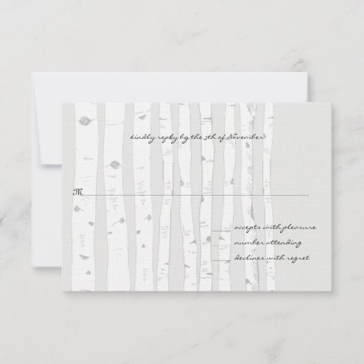 Silver Cloud Birch Tree Wedding Response Card RSVP Kaartje (Voorkant)
