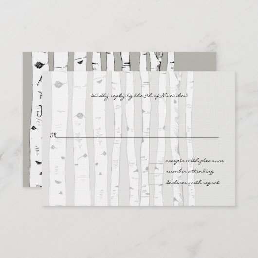 Silver Cloud Birch Tree Wedding Response Card RSVP Kaartje (Voorkant / Achterkant)