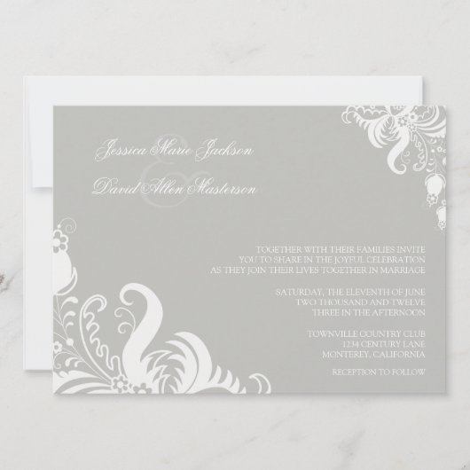 Silver Cloud Floral Accent Wedding Invitation Kaart (Voorkant)