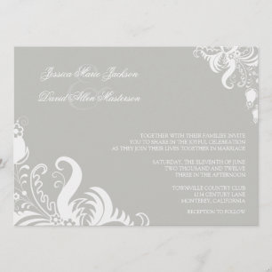 Silver Cloud Floral Accent Wedding Invitation Kaart