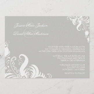 Silver Cloud Floral Accent Wedding Invitation Kaart