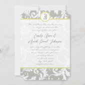 Silver Cloud Gray Damask Yellow Weduwuitnodiging Kaart (Voorkant)