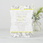 Silver Cloud Gray Damask Yellow Weduwuitnodiging Kaart (Staand voorkant)