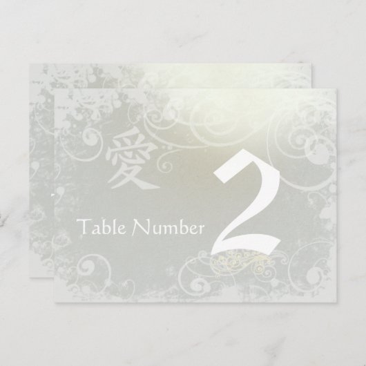Silver Cloud Kanji Love Swirl Table Number Card Briefkaart (Voorkant / Achterkant)
