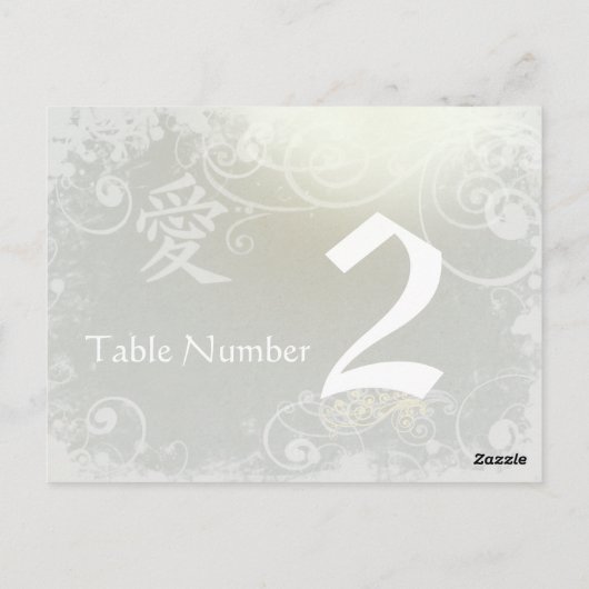 Silver Cloud Kanji Love Swirl Table Number Card Briefkaart (Achterkant)