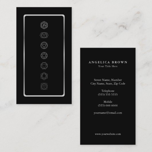 Silver Color Chakras Meditation Visitekaartje (Voorkant / Achterkant)