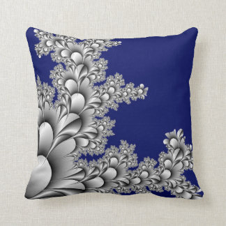 Silver Colored Fractal op Midnight Blue Background Kussen