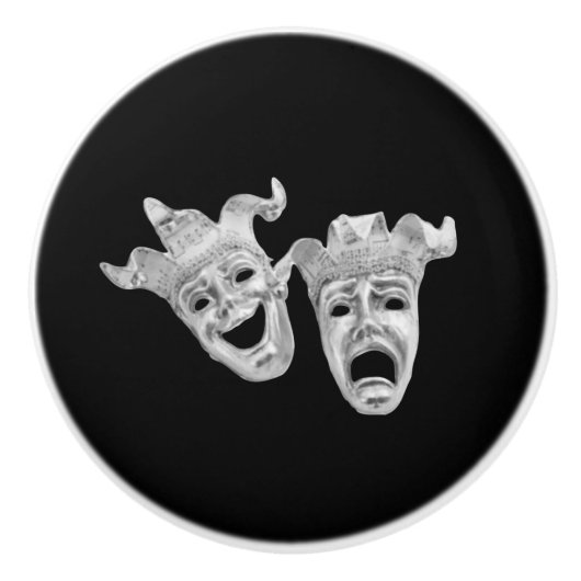 Silver Comedy en tragedie maskers theater Keramische Knop (Voorkant)