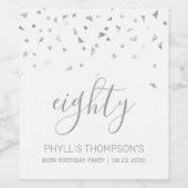 Silver Confetti - Aangepaste 80e verjaardag Wijn Etiket (Enkel label)