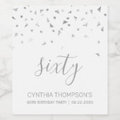 Silver Confetti - Aangewezen 60e verjaardag Wijn Etiket (Enkel label)