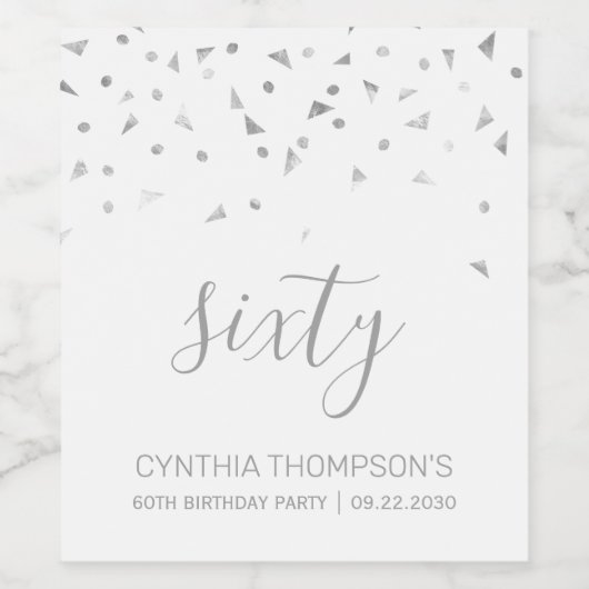 Silver Confetti - Aangewezen 60e verjaardag Wijn Etiket (Enkel label)