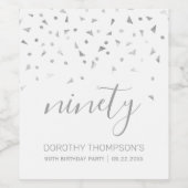 Silver Confetti - Aangewezen 90e verjaardag Wijn Etiket (Enkel label)