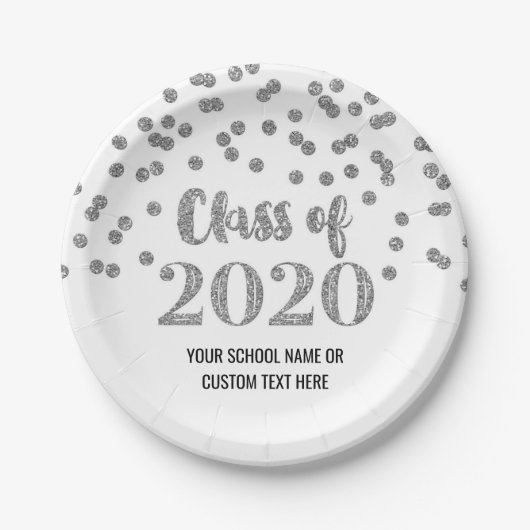Silver Confetti Afstuderen 2020 Papieren Bordje (Voorkant)