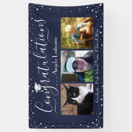 Silver Confetti Afstuderen 3 Fotobanner Spandoek (Verticaal)