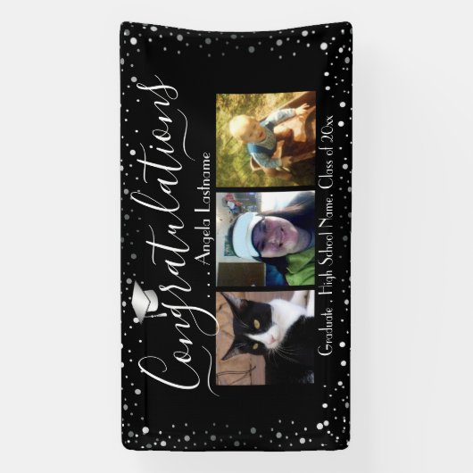 Silver Confetti Afstuderen 3 Fotobudgetbanner Spandoek (Verticaal)