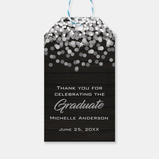 Silver Confetti Afstuderen Dank u Afstuderen Label Cadeaulabel (Voorkant)