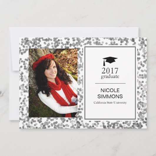 Silver Confetti Afstuderen fotokaart Kaart (Voorkant)