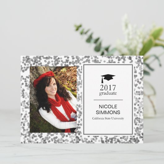 Silver Confetti Afstuderen fotokaart Kaart (Staand voorkant)