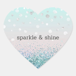Silver Confetti Aqua Mint Paarse Glitter Sparkle Hart Sticker