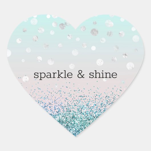 Silver Confetti Aqua Mint Paarse Glitter Sparkle Hart Sticker (Voorkant)